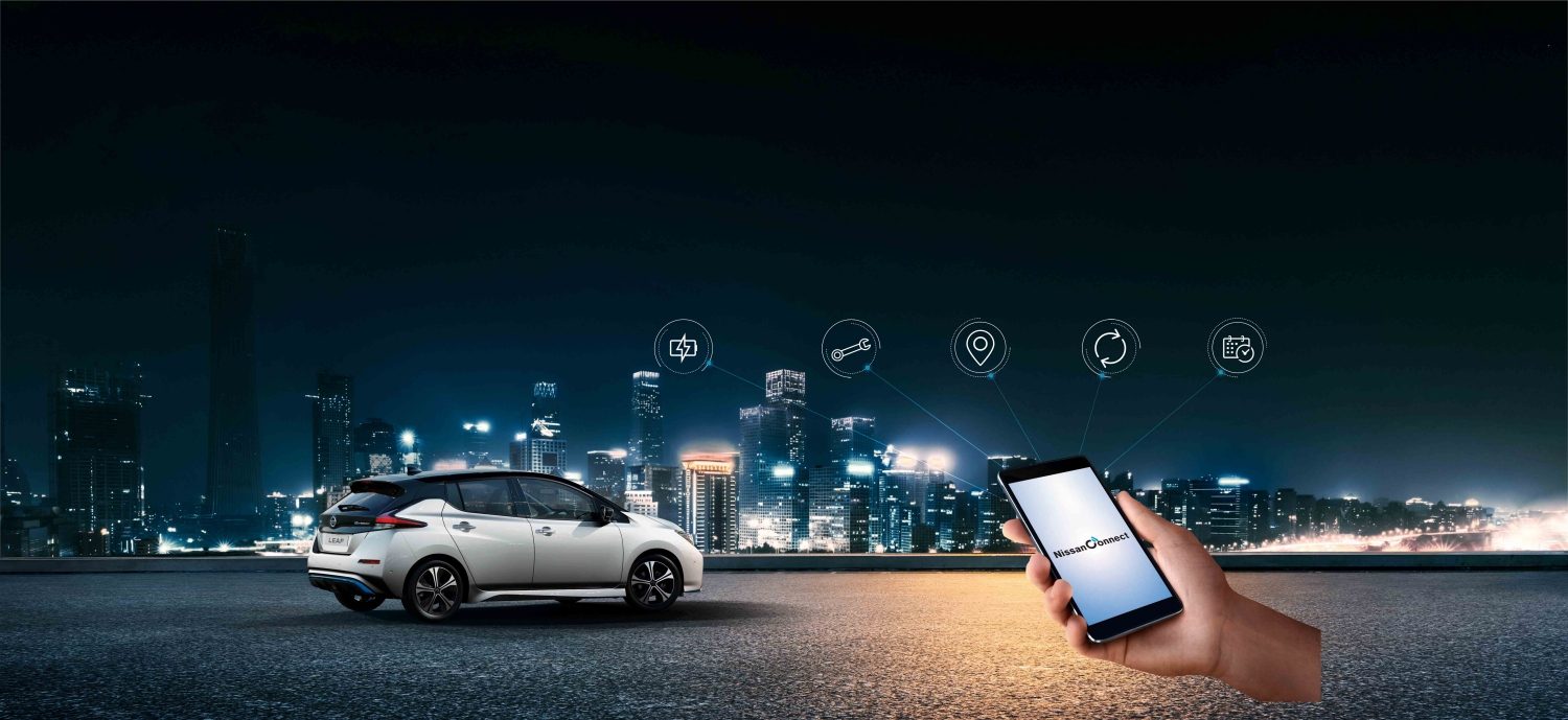 Nissan LEAF with NissanConnect smartphone screen