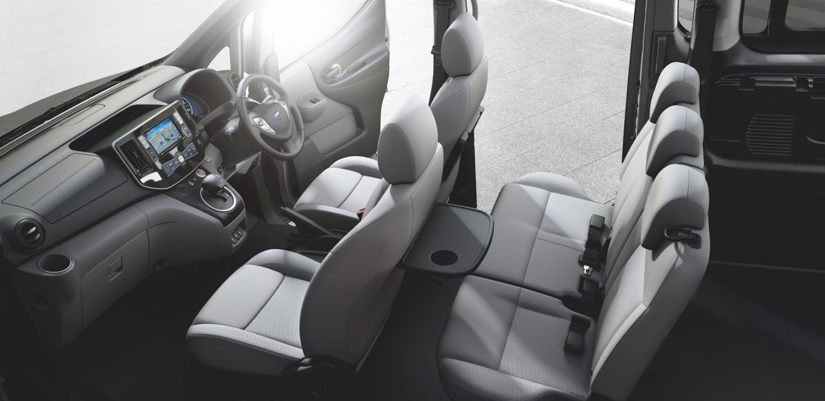 New Nissan e-NV200 Evalia interior view with children playing around the car