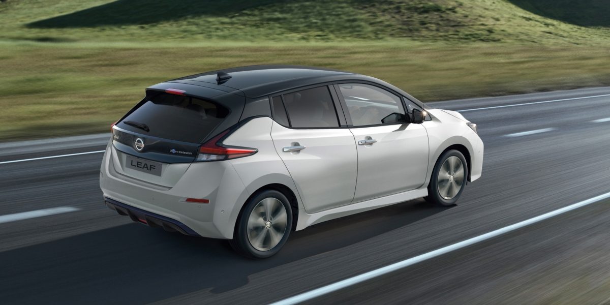 Nissan Leaf rear driving shot on open road