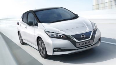 Nissan LEAF driving on a bridge with e-pedal icon