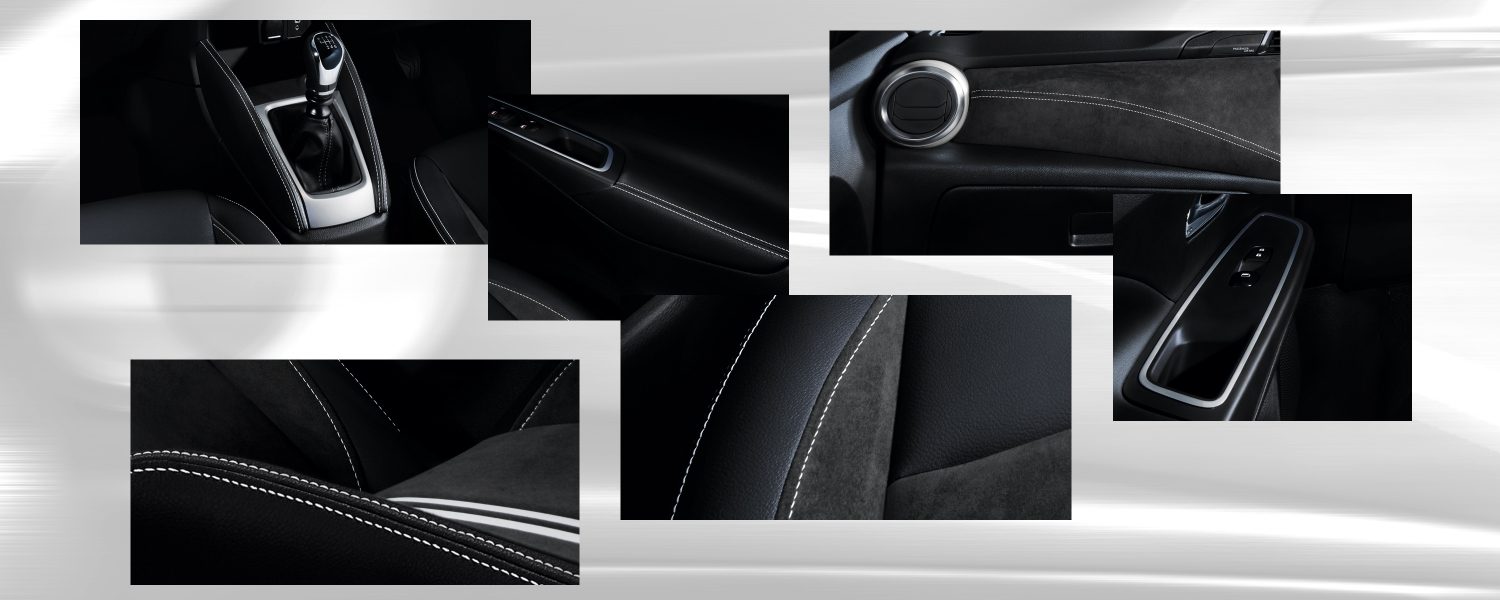Nissan Micra N-SPORT collage with gearshift, trim and seat packshot