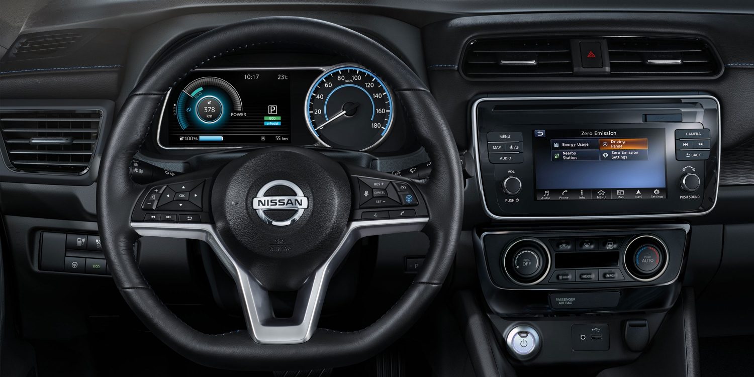 Nissan LEAF interior showing redesigned dash