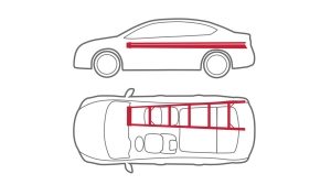 Animation of car with ladder across seat and trunk