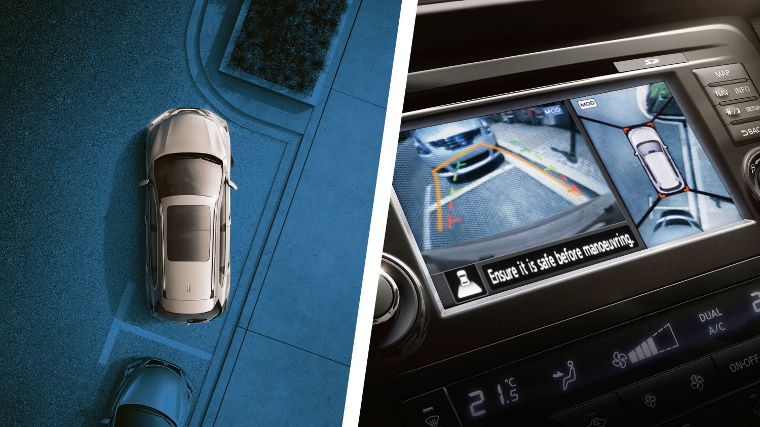 X-Trail Around View Monitor with top view and console screen