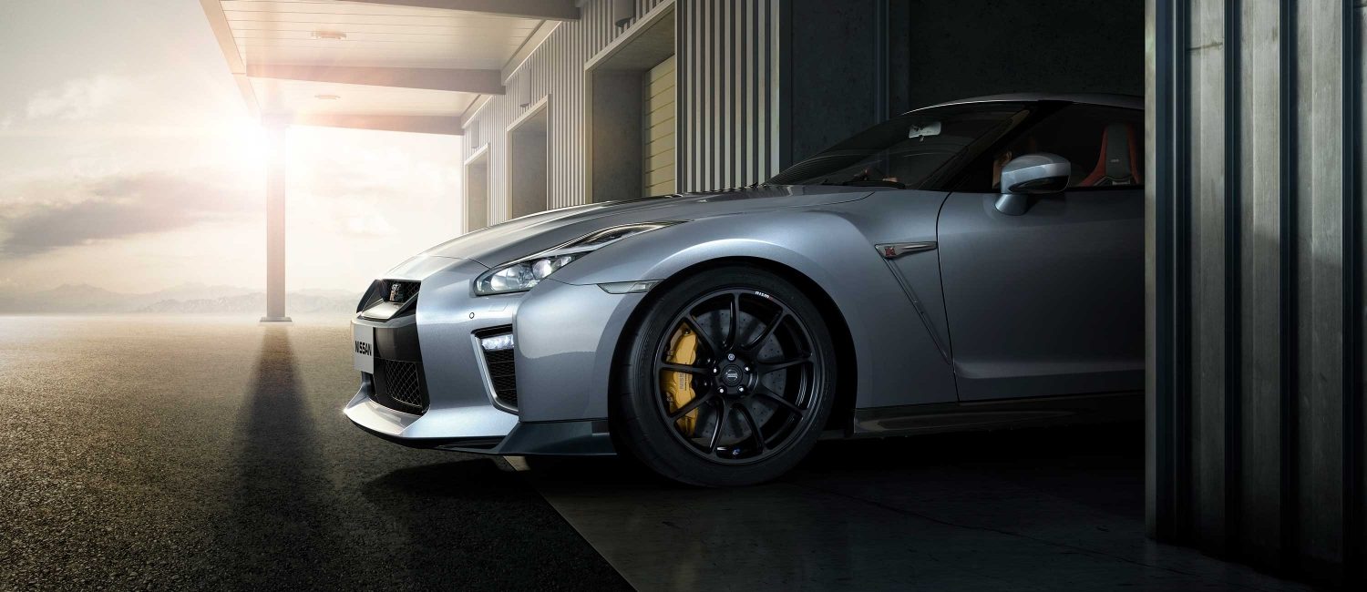 Nissan GT-R driving out of storage garage
