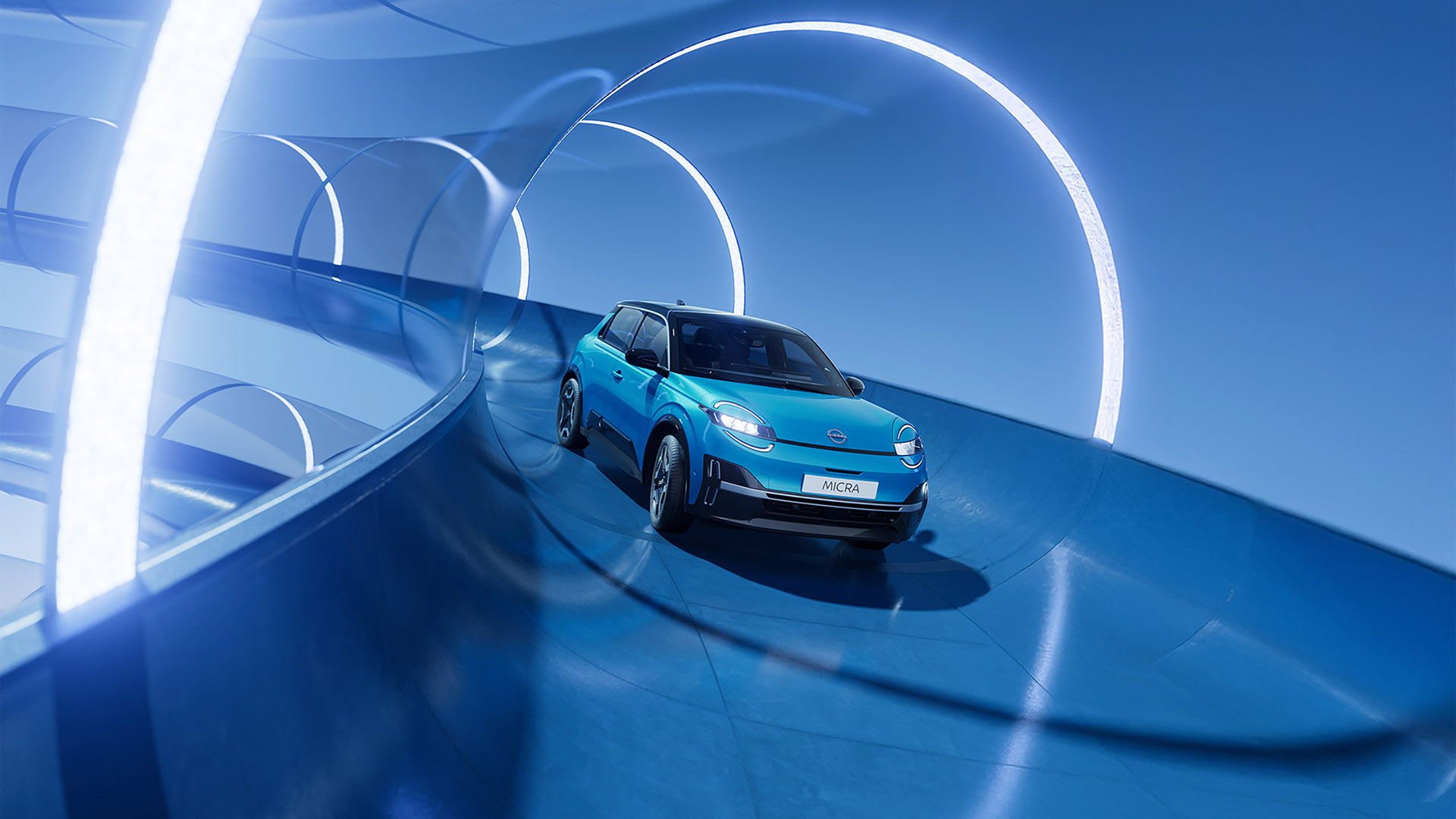 blå Nissan MICRA liten elbil bybil