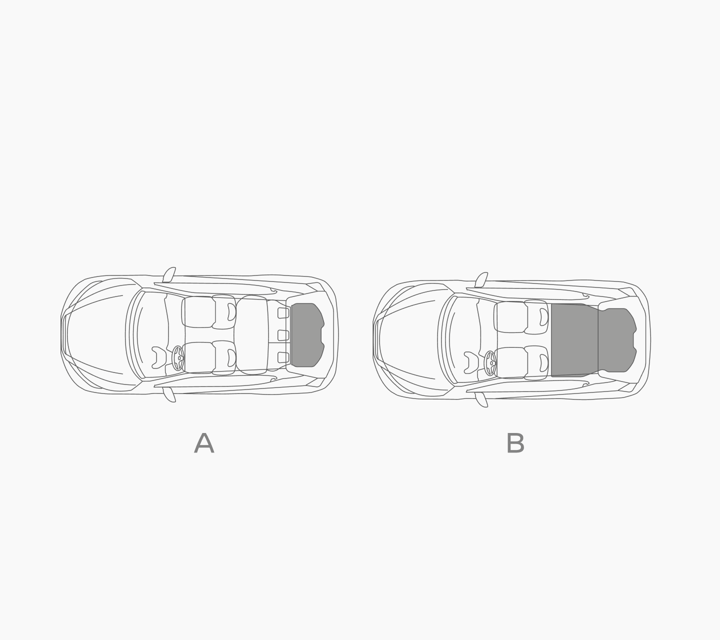 Nissan Juke - ilustracija odozgo s prtljažnim prostorom uz uspravljena i preklopljena stražnja sjedala