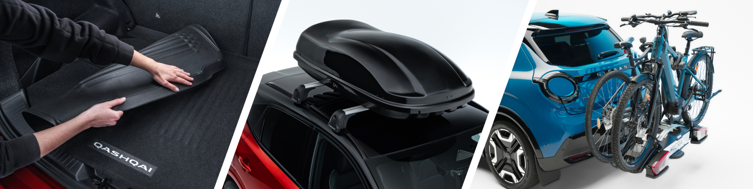 Kofferraummatte, Gepäcknetz und Querträger mit Dachbox