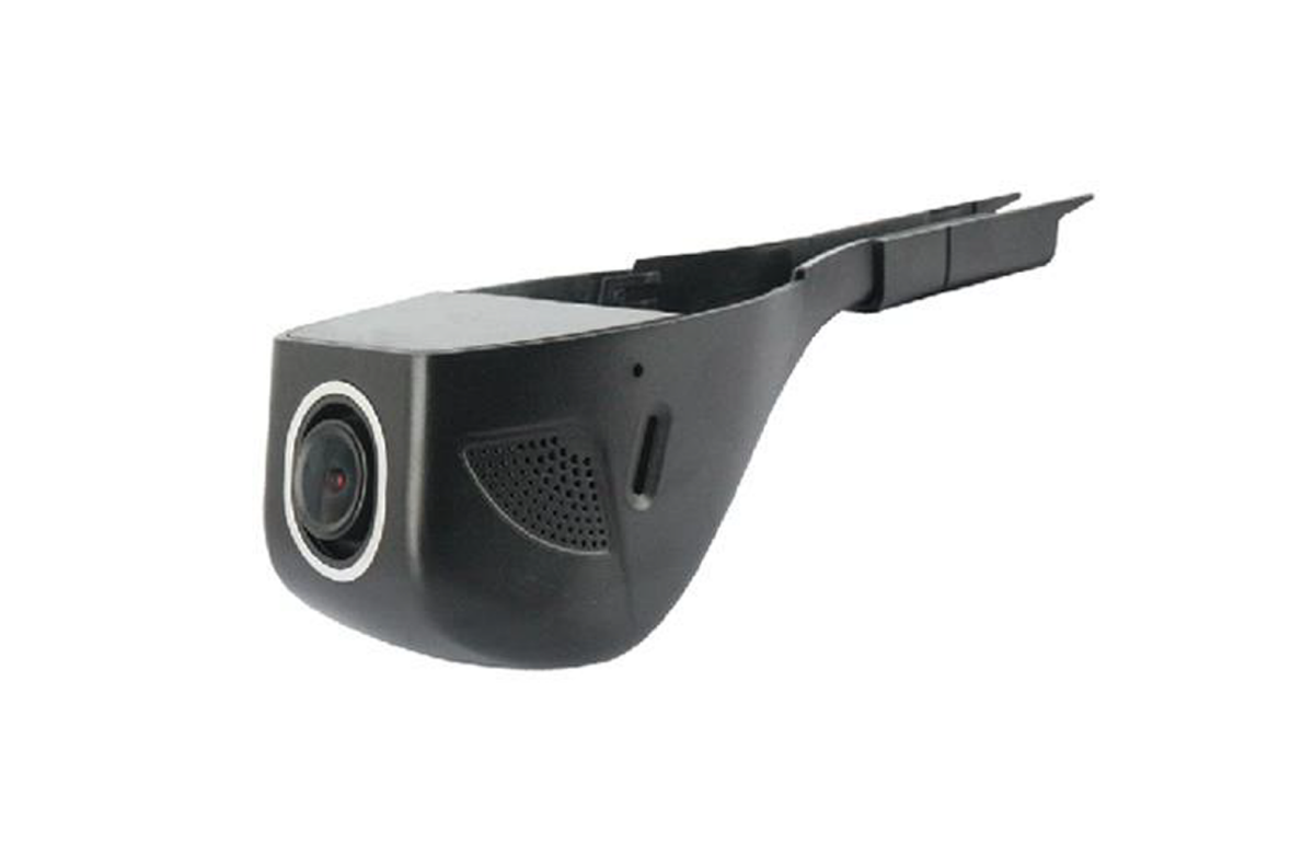 Schwarze Dashcam vor weißem Hintergrund.