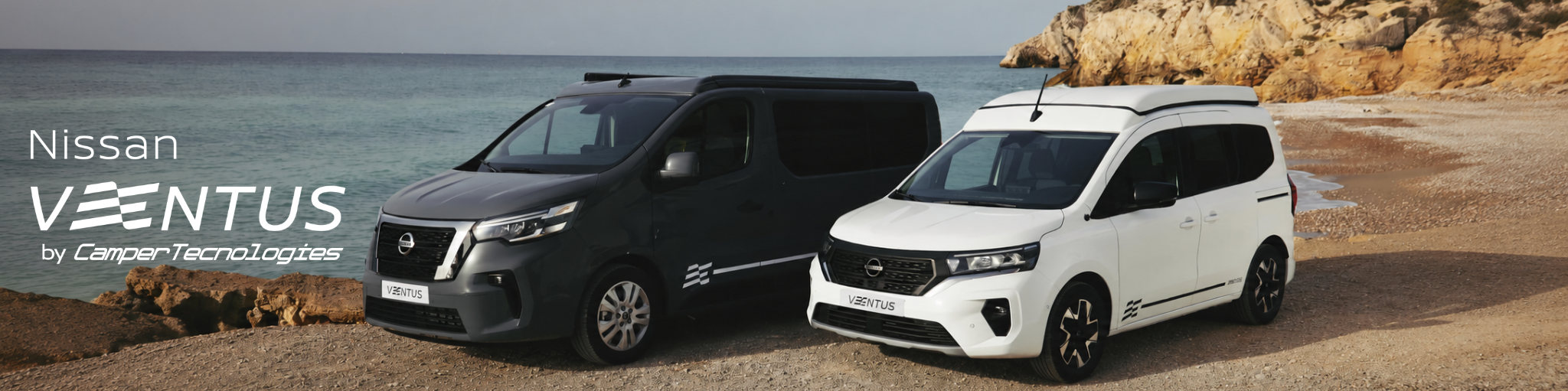 Gama Camper Nissan Ventus: Townstar y Primastar con paisaje mar de fondo
