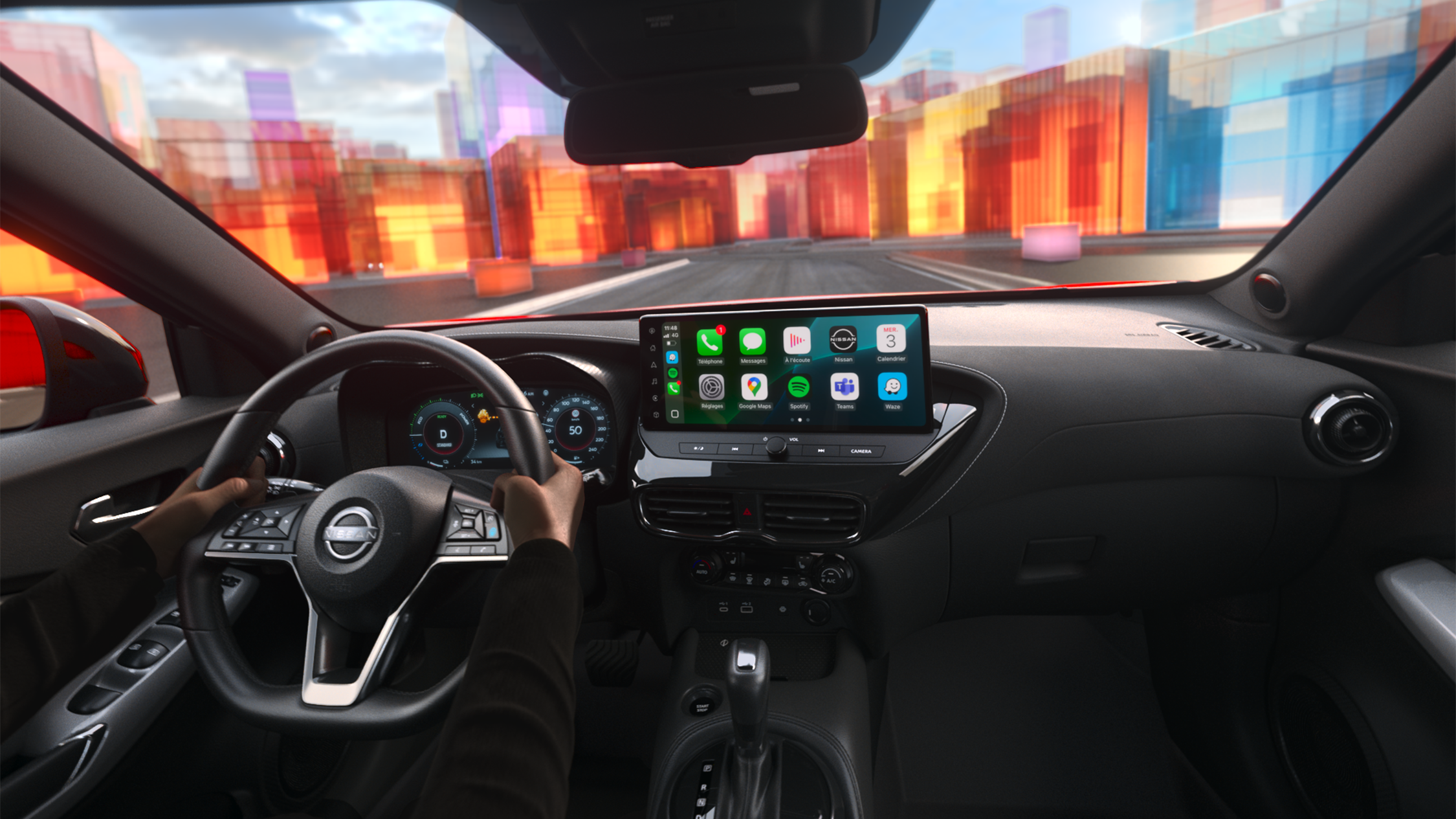 Vista interior del salpicadero del Nissan Juke con pasajero