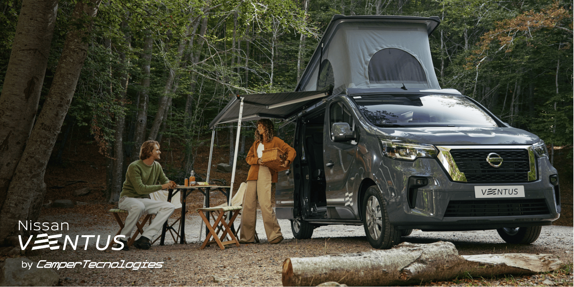 Furgoneta Nissan Ventus utilizada para hacer camping en la montaña