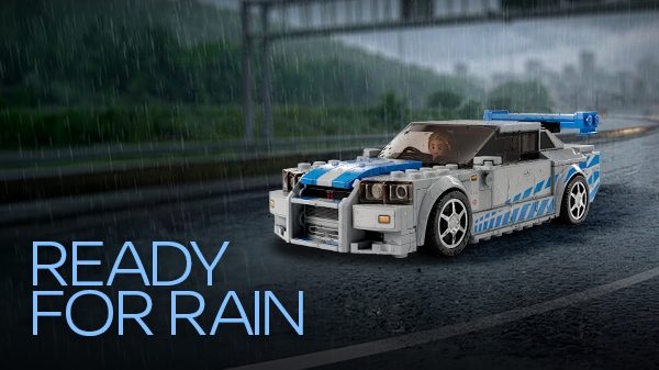 Nissan branded umbrella shielding man from rain