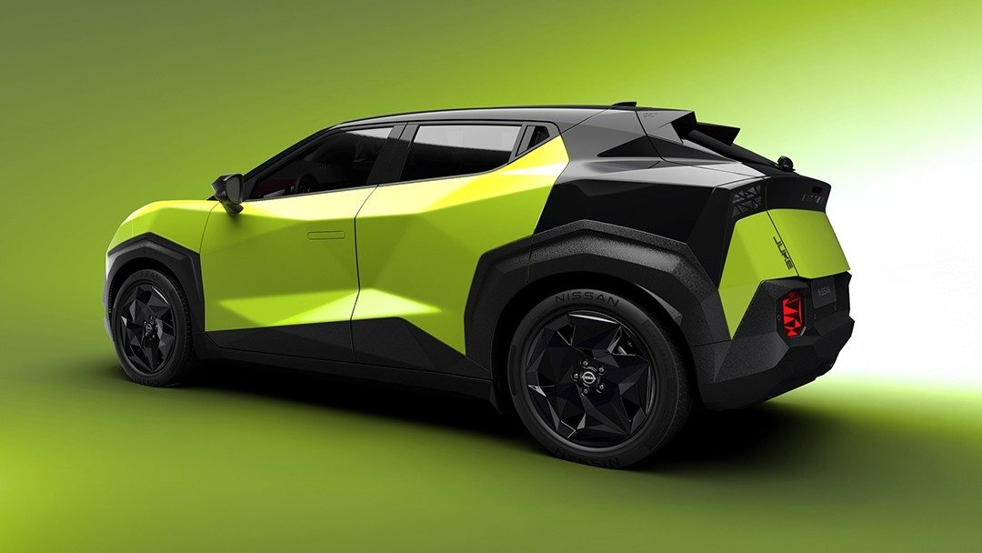 Nissan Juke EV 3/4 rear left view