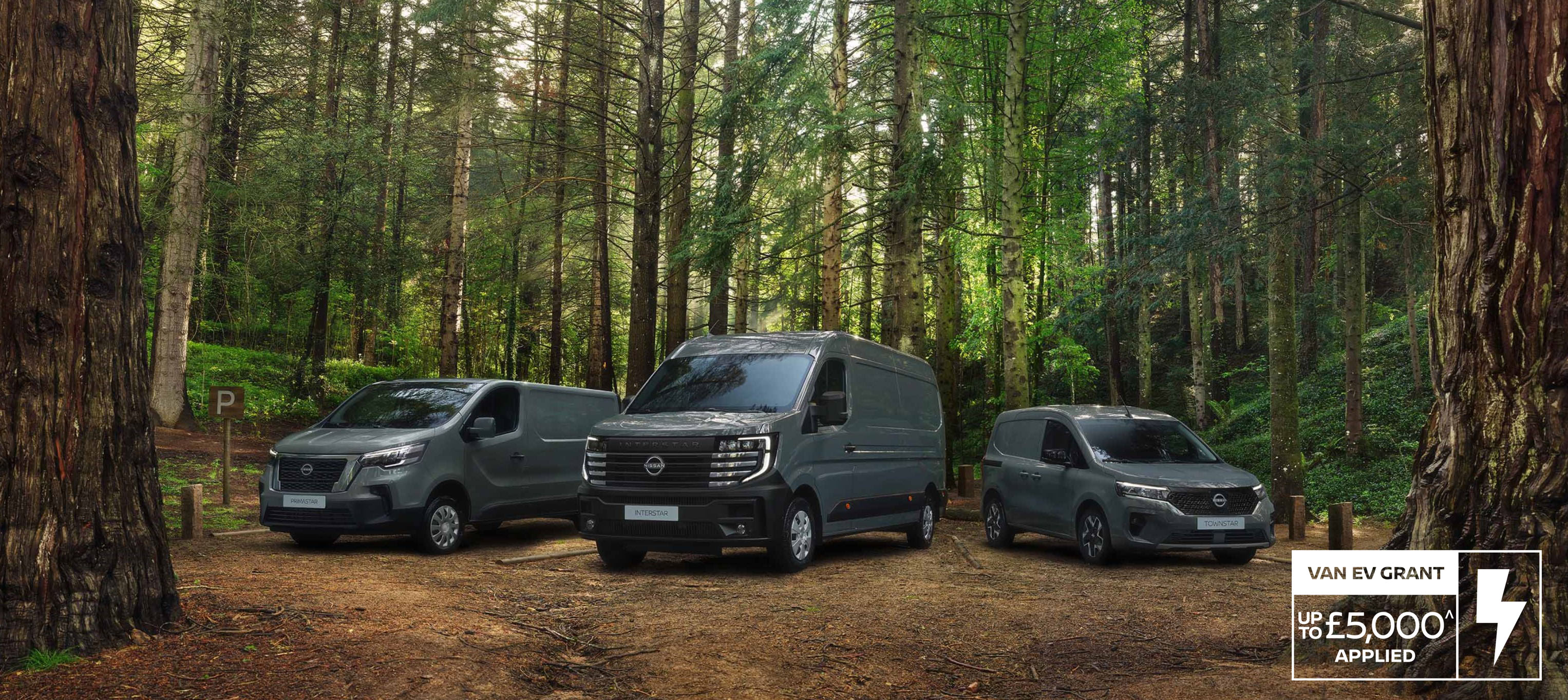 Nissan Van line-up: Interstar, Primastar and Townstar parked in forest