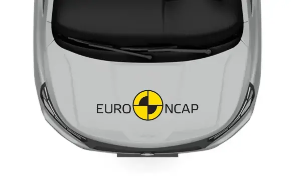 EURO NCAP logo on bonnet of a grey car