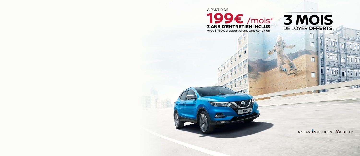 Le Nissan QASHQAI bleu vu de 3/4 face