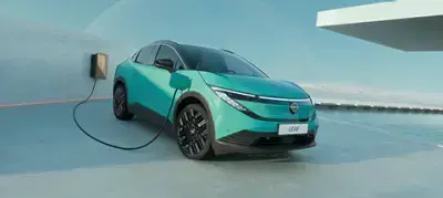 Vyras prijungia automobilį prie buitinio įkroviklio.