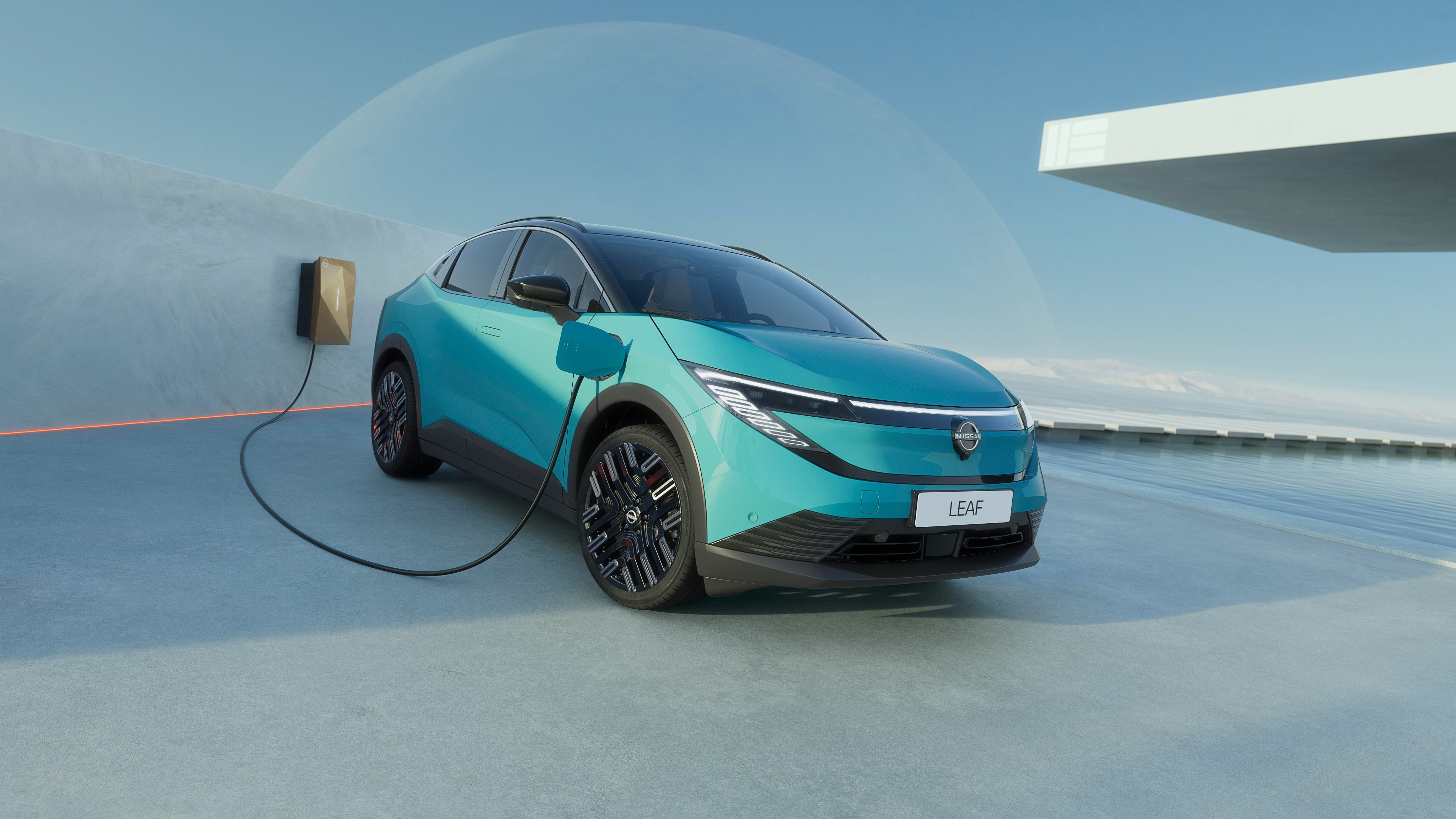 Nissan Leaf electric family car plugged in