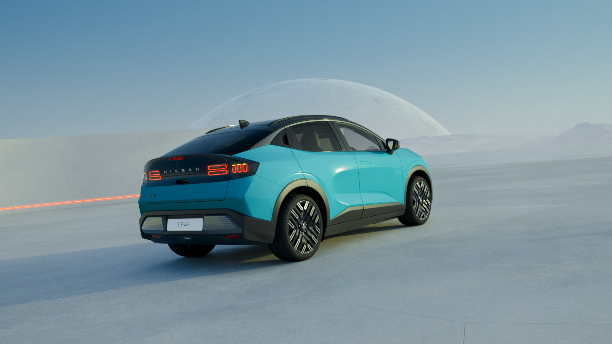 Nissan Leaf electric family car 3/4 rear view