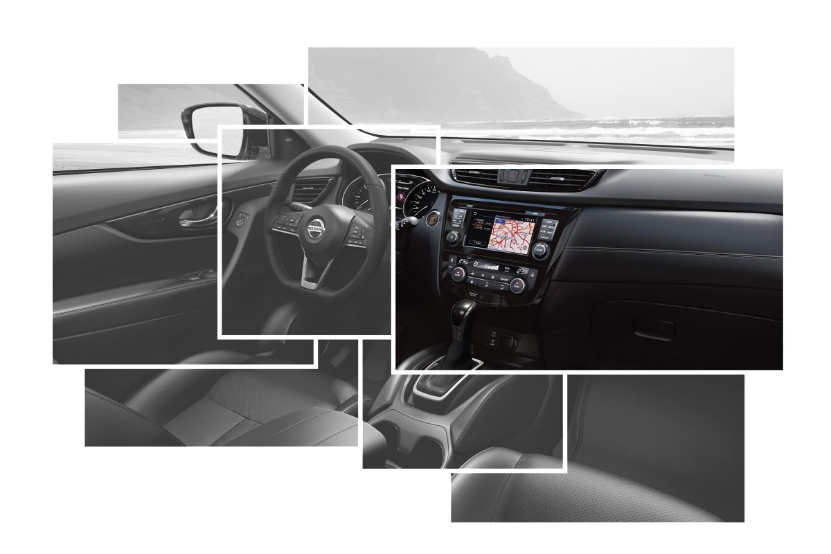 Collage design intérieur du Nissan X-TRAIL, gros plan sur la console centrale