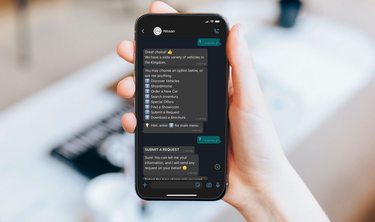 NISSAN whatsapp channel on a phone