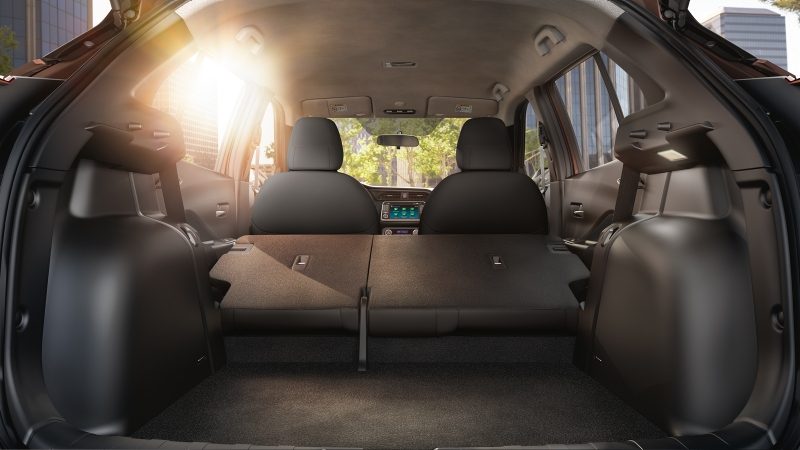 Nissan Kicks interior rear cargo area with passenger seats folded down