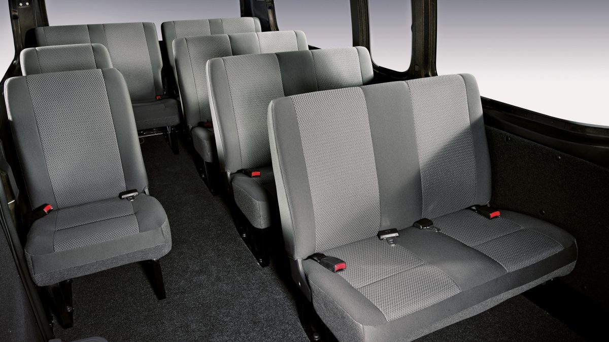 seat belts and Gray chairs in Nissan Urvan