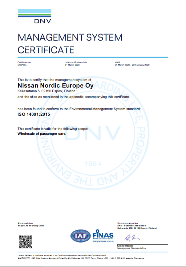 Nissan Nordic Europe - ISO 14001 Certification - Nissan - Environmental Policy