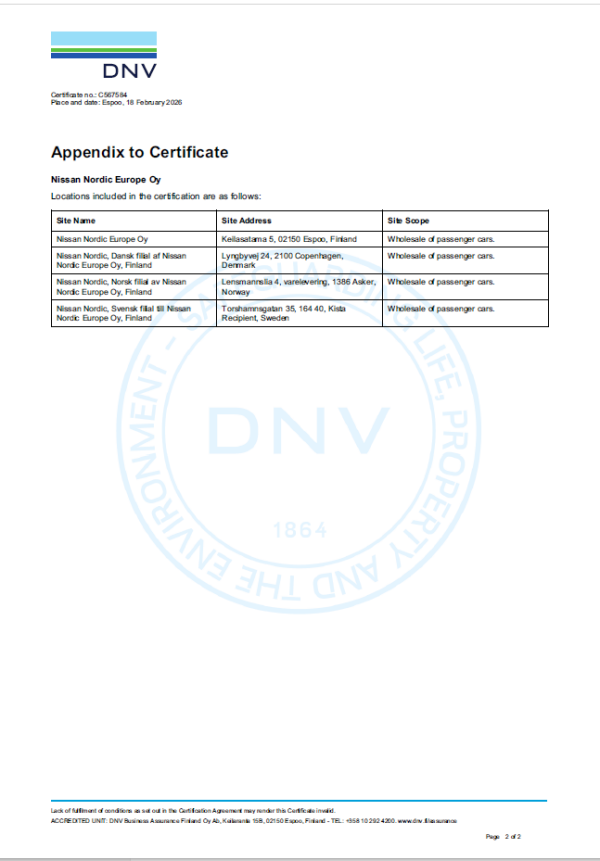 Nissan Nordic Europe - ISO 14001 Certification - Nissan - Environmental Policy
