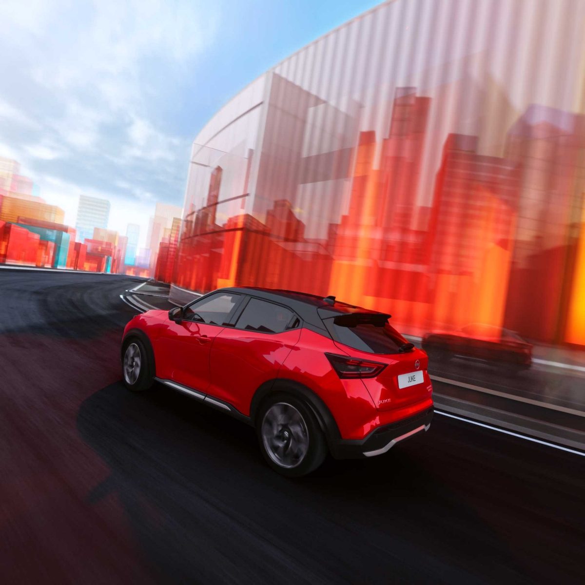 Nissan JUKE Boomerangformade bakljus och emblem vy