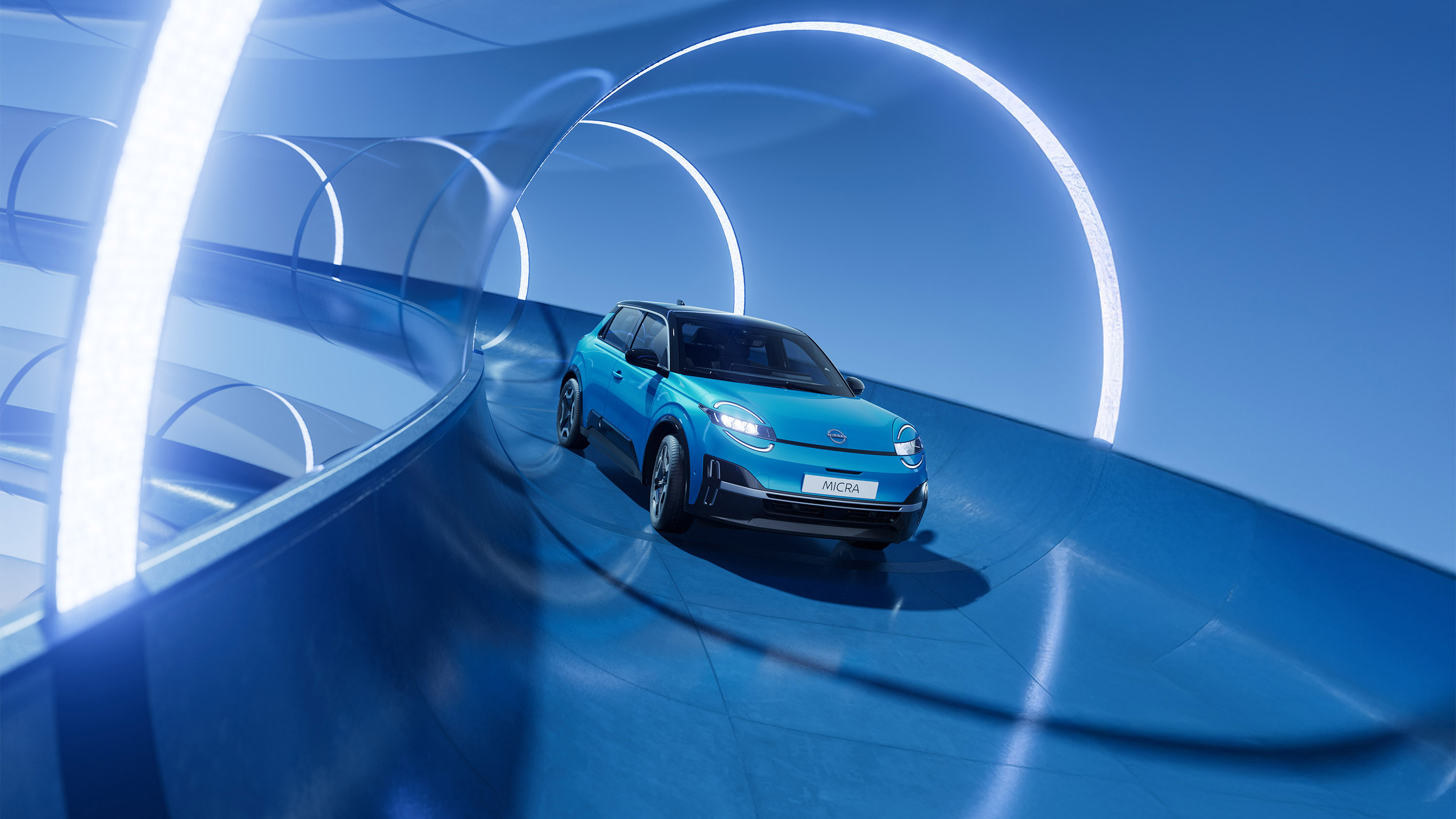 Bilde av en blå Nissan MICRA elbil