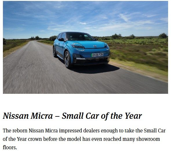Bilde av Nissan MICRA elbil og vinner av årets småbil 2026 i England