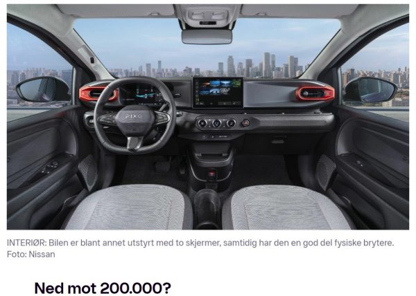 Bilde av nye Nissan PIXO liten elbil og bybil artikkel hos tv2 broom