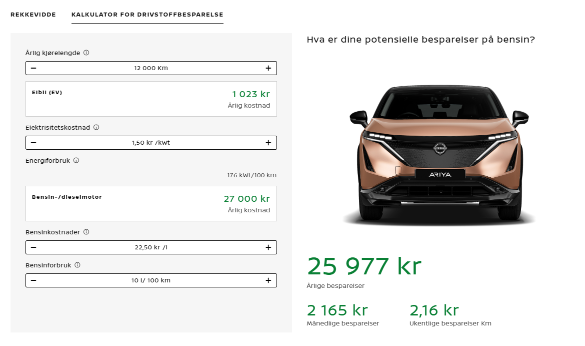 ariya rekkeviddekalkulator