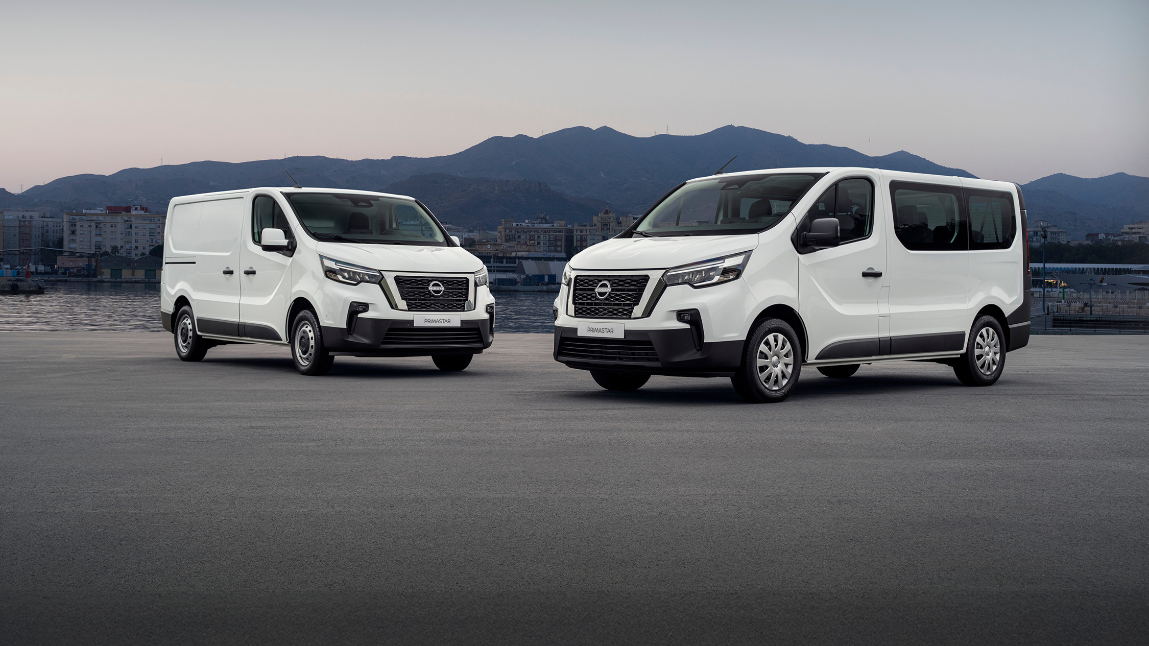 Nissan Primastar 3/4 Front View parked in forest with family playing with horse