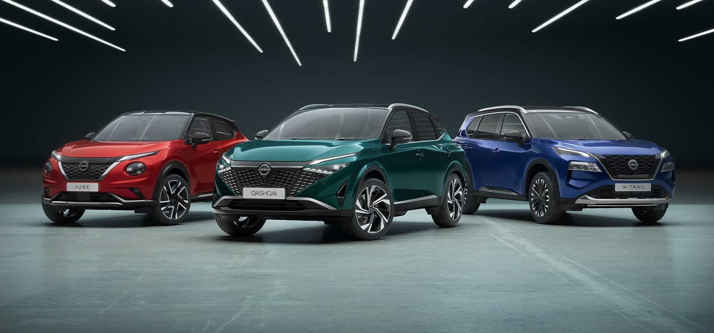 Gama pojazdów Nissan widziana z przodu