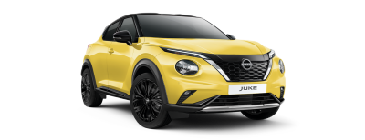 Tričetrtinski pogled s strani na rumen Nissan Juke N-Sport