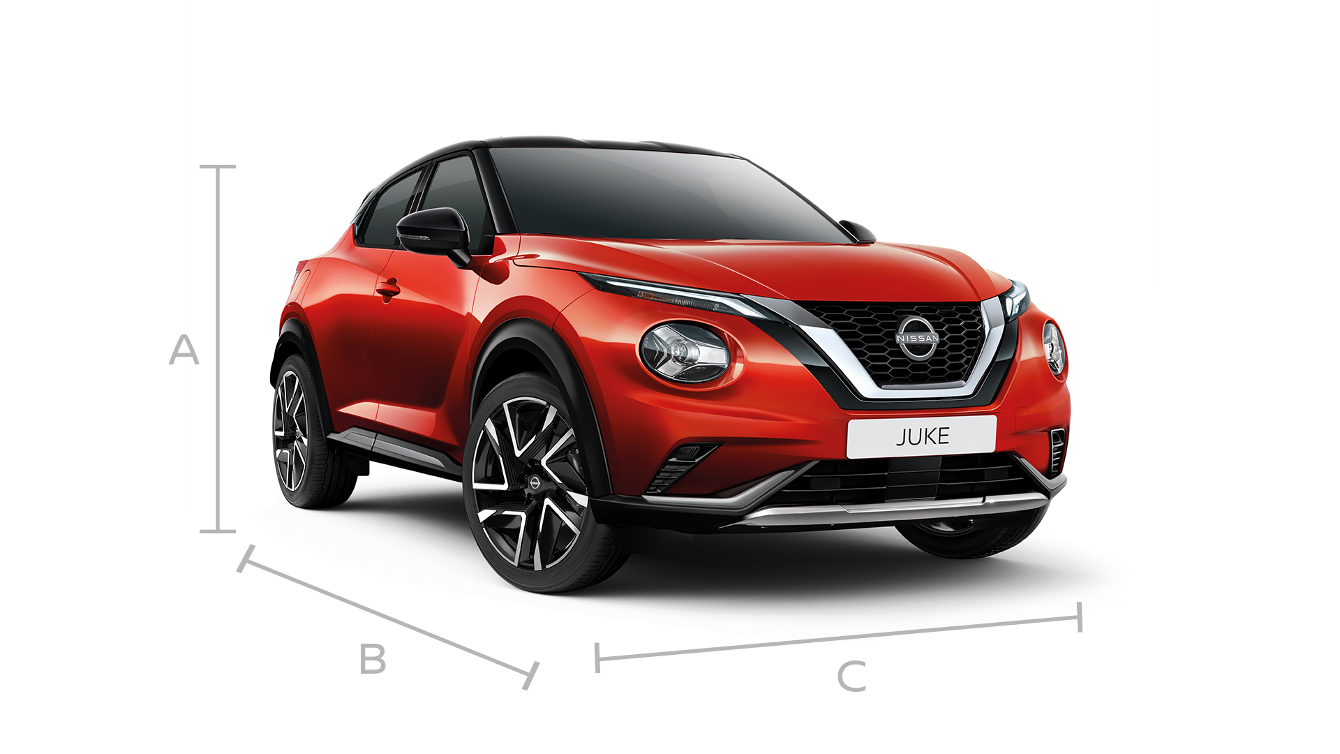 Nissan Juke 3/4 önden packshot boyutlar
