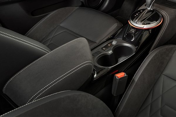 Nissan Juke close up of armrest with storage