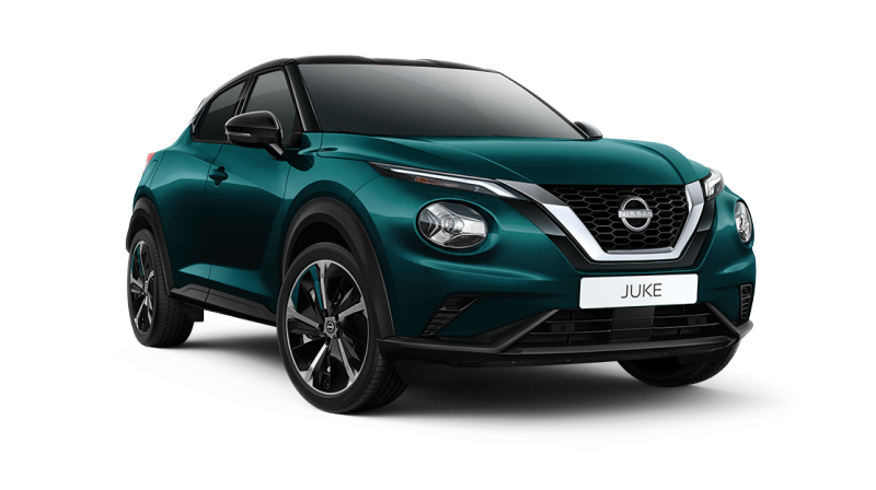 Зображення Nissan Juke із позначенням габаритів, вид спереду 3/4