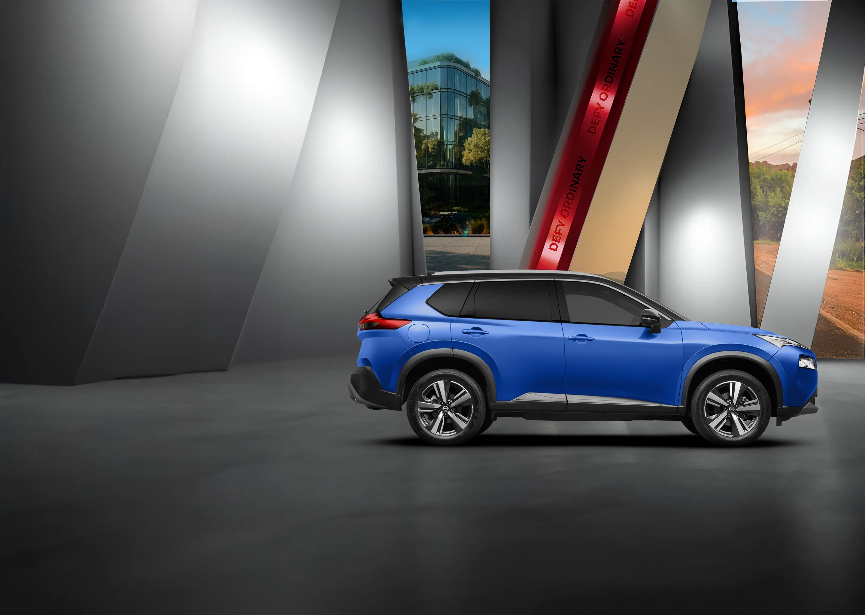 Exterior shot of the athletic and rugged design of the Nissan X-Trail.